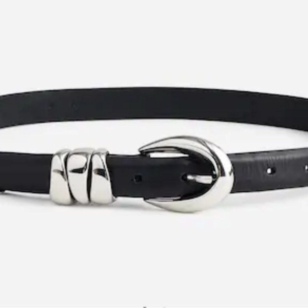 Viral Madewell Triple Keeper Black Leather Belt with Silver Buckle